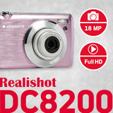 AGFA Photo Realishot DC8200 - Cámara Digital Compacta, 18MP, Video Full HD, Pantalla LCD 2.7'', Zoom Óptico 8X, Batería de Litio y Tarjeta SD de 16GB - Rosa