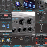 Pyle PTA44BT - Amplificador Bluetooth inalámbrico de 500 W, Audio estéreo de 4 Canales, Receptor de Potencia de Sonido con Entrada AUX, FM, Altavoces de subwoofer RCA, USB, Entrada de micrófono con