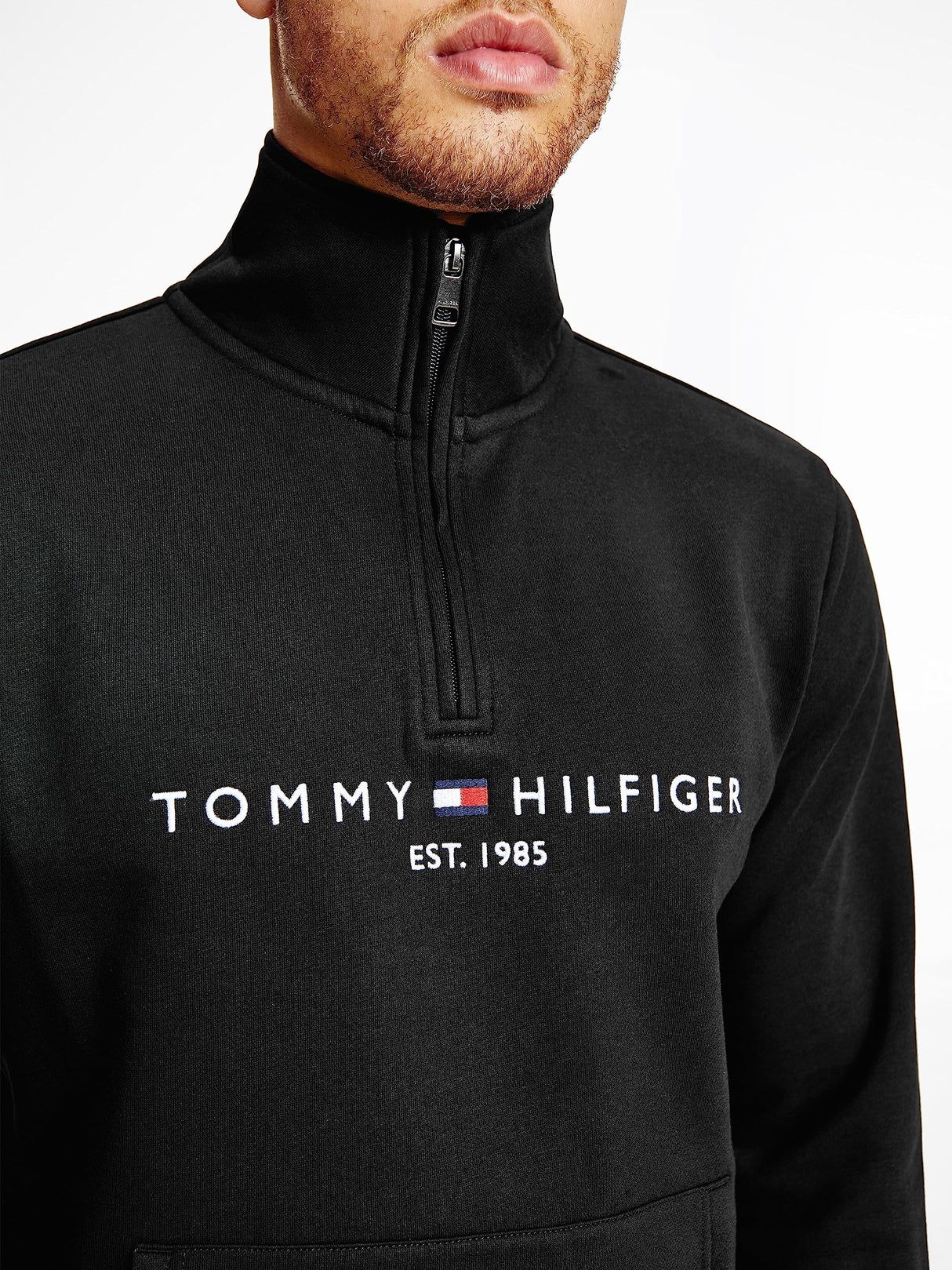 Tommy Hilfiger Hombre Sudadera con Cremallera Mockneck con Media Cremallera, Negro (Black), M