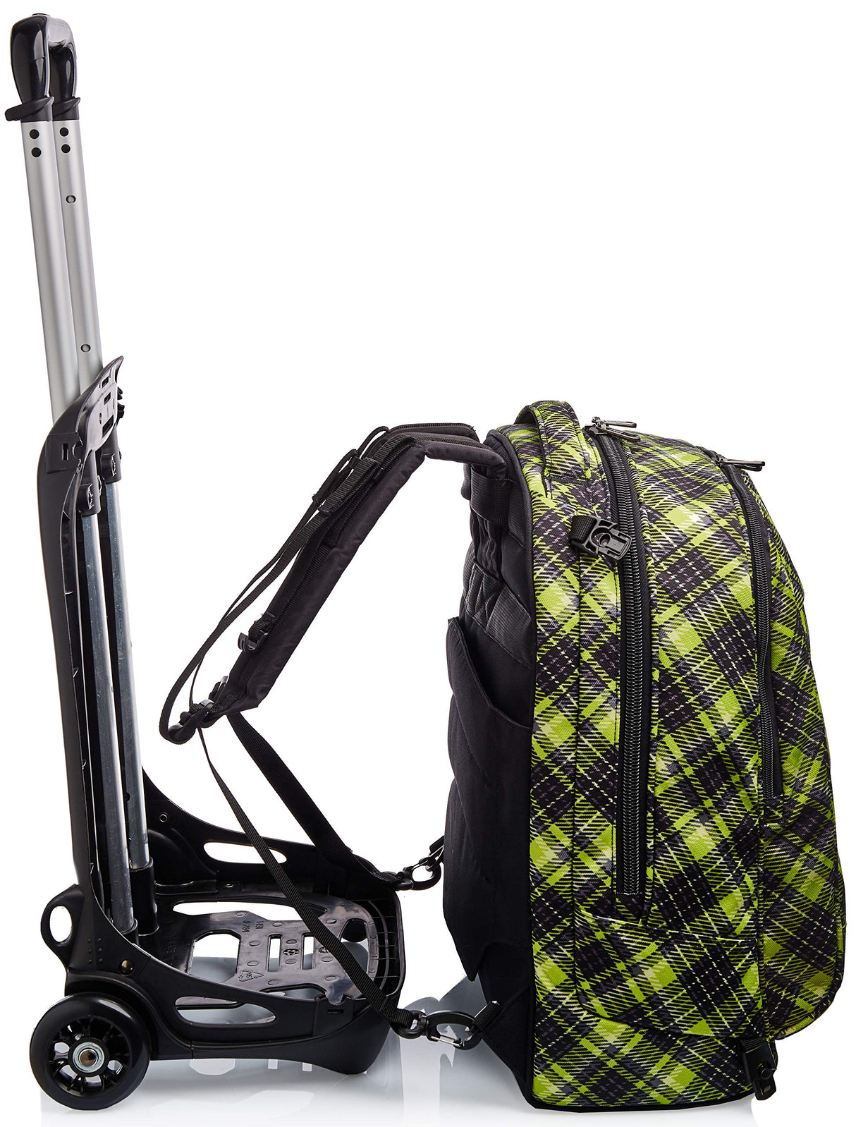 Seven Mochila con ruedas, NEW Tech TARTAN Bolsa con ruedas para libros, 3 en 1, Mochila Desmontable+Trolley, para chicos&chicas Para la escuela, Deporte, Tiempo libre, Funda para portátil, verde
