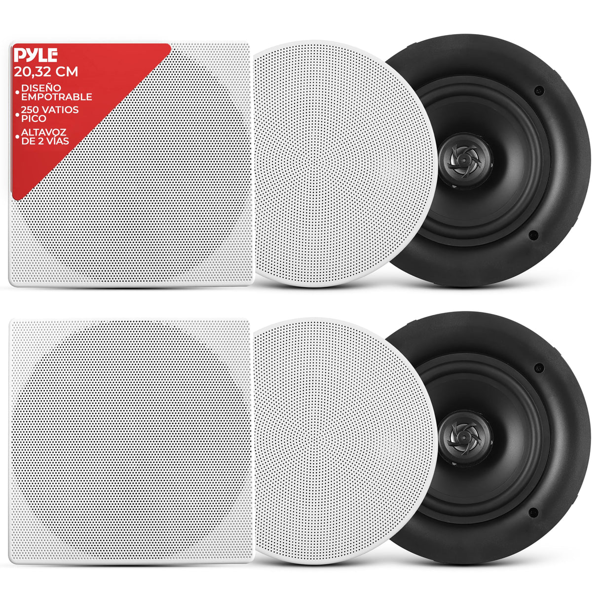 Pyle Altavoces, Pared, Techo, 2 vias, Estereo, 8”, 40Hz-20kHz, 250V