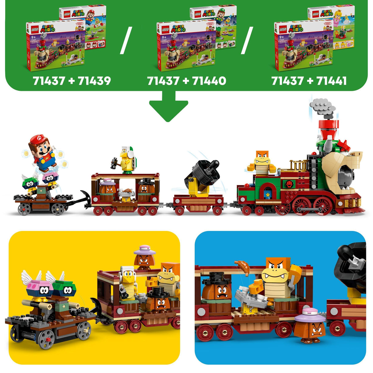 LEGO Super Mario El Tren expreso Bowser - Juguete Interactivo xon 2 Estaciones y 6 Figuras Inc. Hermano Martillo y 2 Goombas - Regalo Gamer para Niños y Niñas de 9+ Años 71437