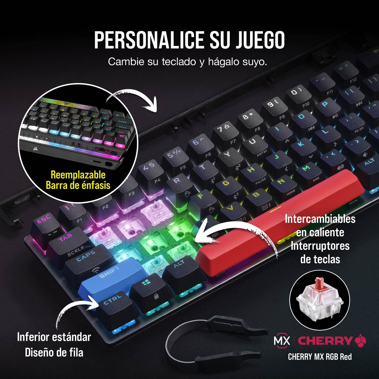 Corsair K70 PRO MINI WIRELESS RGB 60% Teclado Mecánico para Juegos - Interruptores CHERRY MX RED Intercambiables - PBT Double-Shot - Compatible con iCUE - PC, Mac, PS5, PS4, Xbox - QWERTY ES - Negro