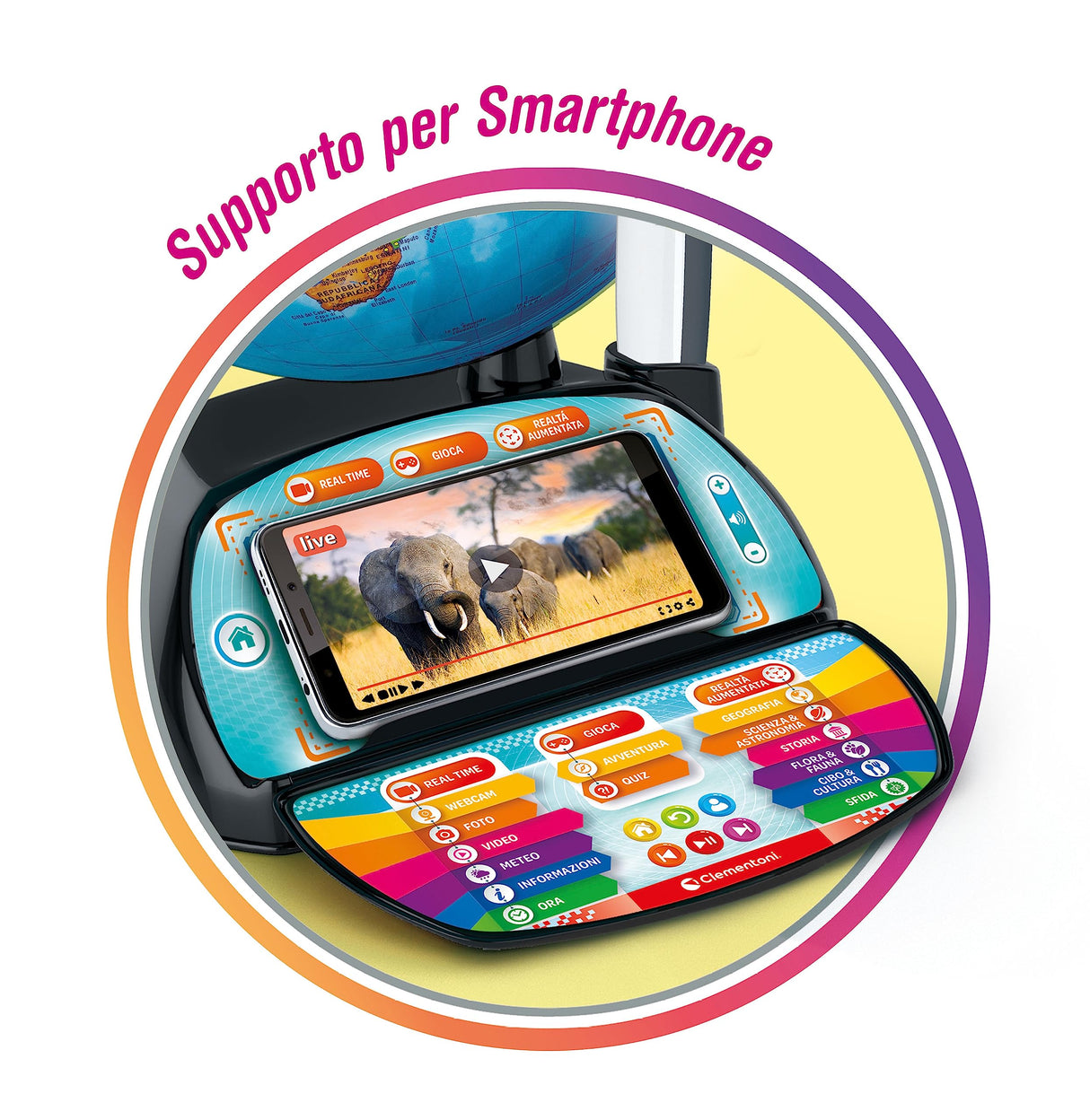 Clementoni Sapientino Più – Globo interactivo parlante, globo educativo con bolígrafo Bluetooth y aplicación, para niños de 6 años, 16446
