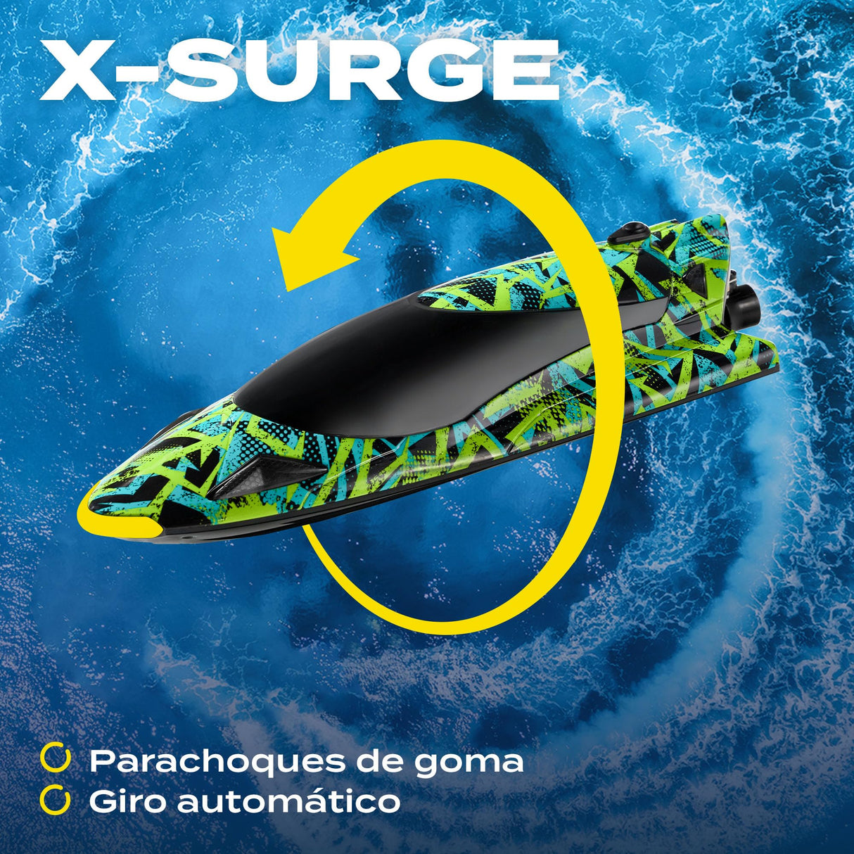 OVERMAX X-Surge Barco de Carreras RC Teledirigido con Luz LED, Velocidad de 35 km/h, 2 x Baterías de 1200 mAh, 30 Minutos de Diversión, Regulación de Velocidad, Alcance de hasta 100 m