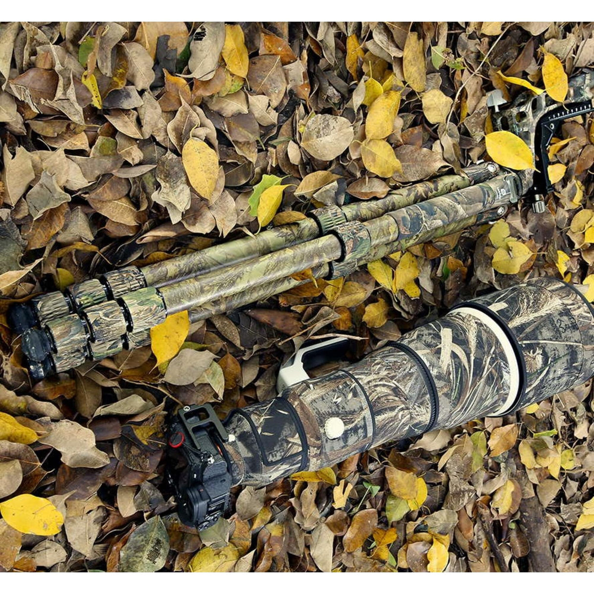 Leofoto - Ranger - Trípode de Carbono con Cabezal oscilante - Ideal para fotografía Deportiva, Naturaleza y Vida Silvestre - LS-365C+PG-1 - Camuflaje Completo