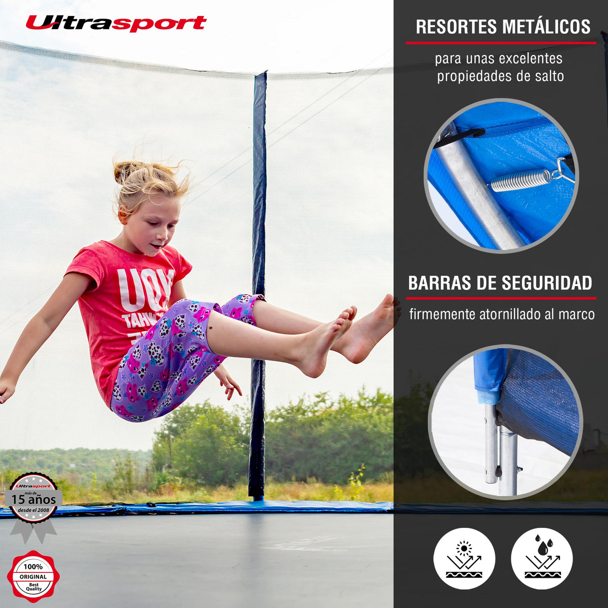 Ultrasport Jumper Cama Elastica Niños Exterior 183 cm hasta 80 kg con Red de Seguridad, Acolchado I Camas Elasticas, Trampolin, Colchoneta Elastica, Trampolines para Niños