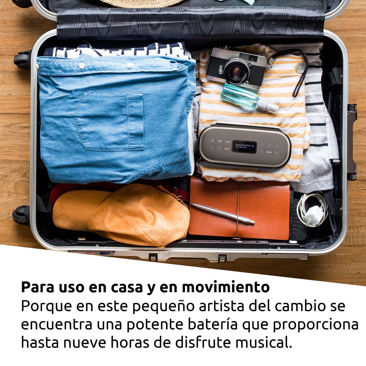 TechniSat VIOLA BT 1 - Altavoz portátil Bluetooth con Radio Digital Dab+ (FM, Dab, Temporizador de Alarma, Memoria de Favoritos, LCD, función de Manos Libres, Entrada AUX, 6W) Negro/Gris