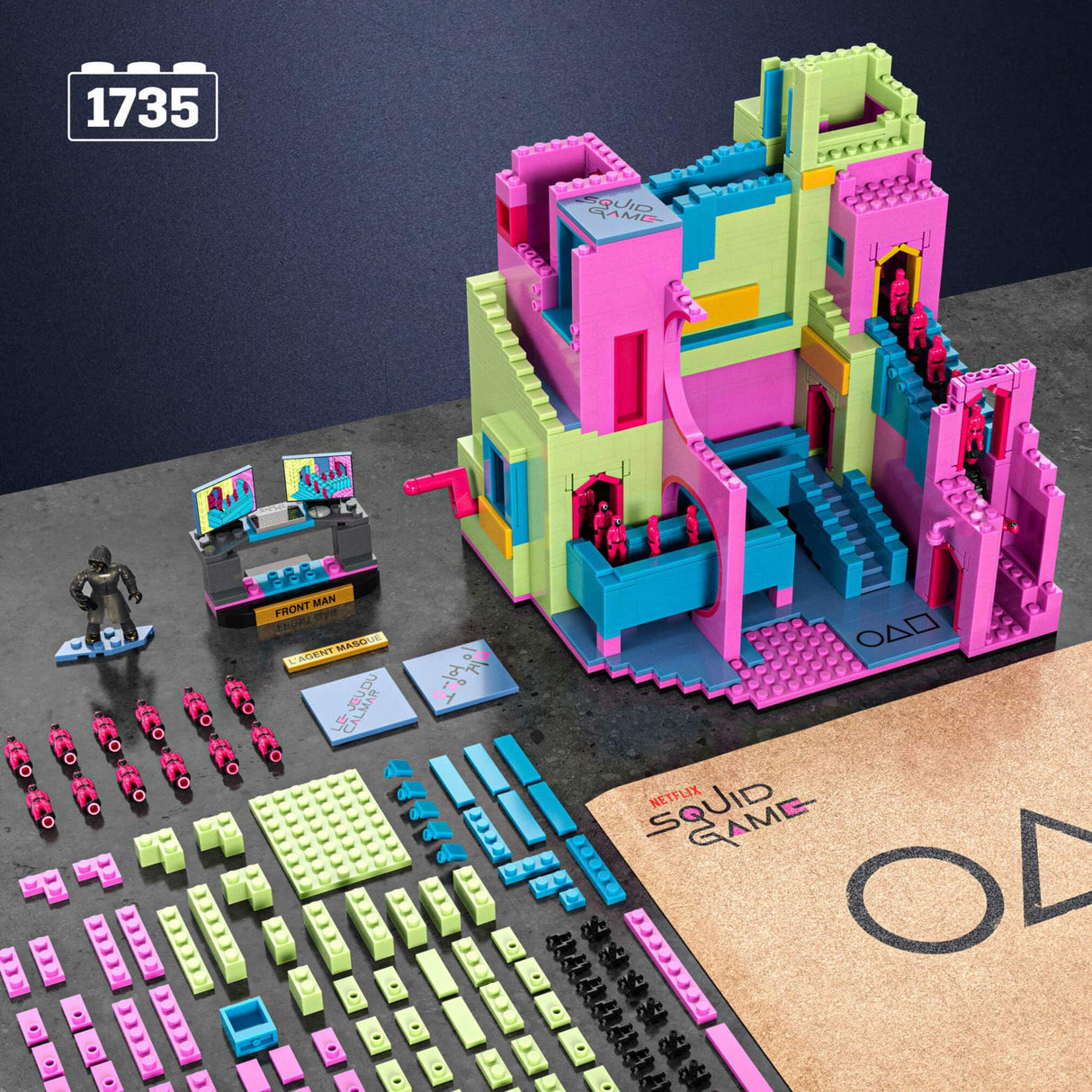 MEGA Squid Game La escalera Figura de acción, juego de construcción con 1707 Piezas, figura articulada con movimiento, para coleccionistas, HYL45