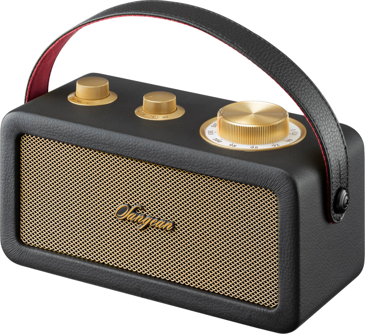 Sangean RA-101 Black Gold. Diseño Retro de Madera y Piel sintética. Bluetooth 5.0. Autonomía 19 Horas con una Carga Completa. AUX-in para Fuentes de Audio externas.