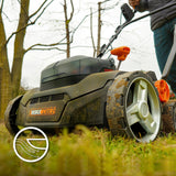 WORX Nitro WG855E.9 - Escarificador de batería y aireador de césped (hasta 400 ㎡, Ancho de Trabajo de 36 cm, Motor sin escobillas, 4 Niveles de Ajuste de Altura, Incluye Bolsa de Hierba de 40 L, sin