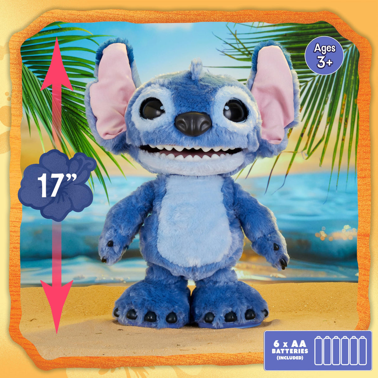 Just Play Peluche Interactivo Disney Ultimate Stitch, de 43 cm, más de 100 Sonidos y reacciones, se Mueve como el de Verdad, para niños a Partir de 3 años
