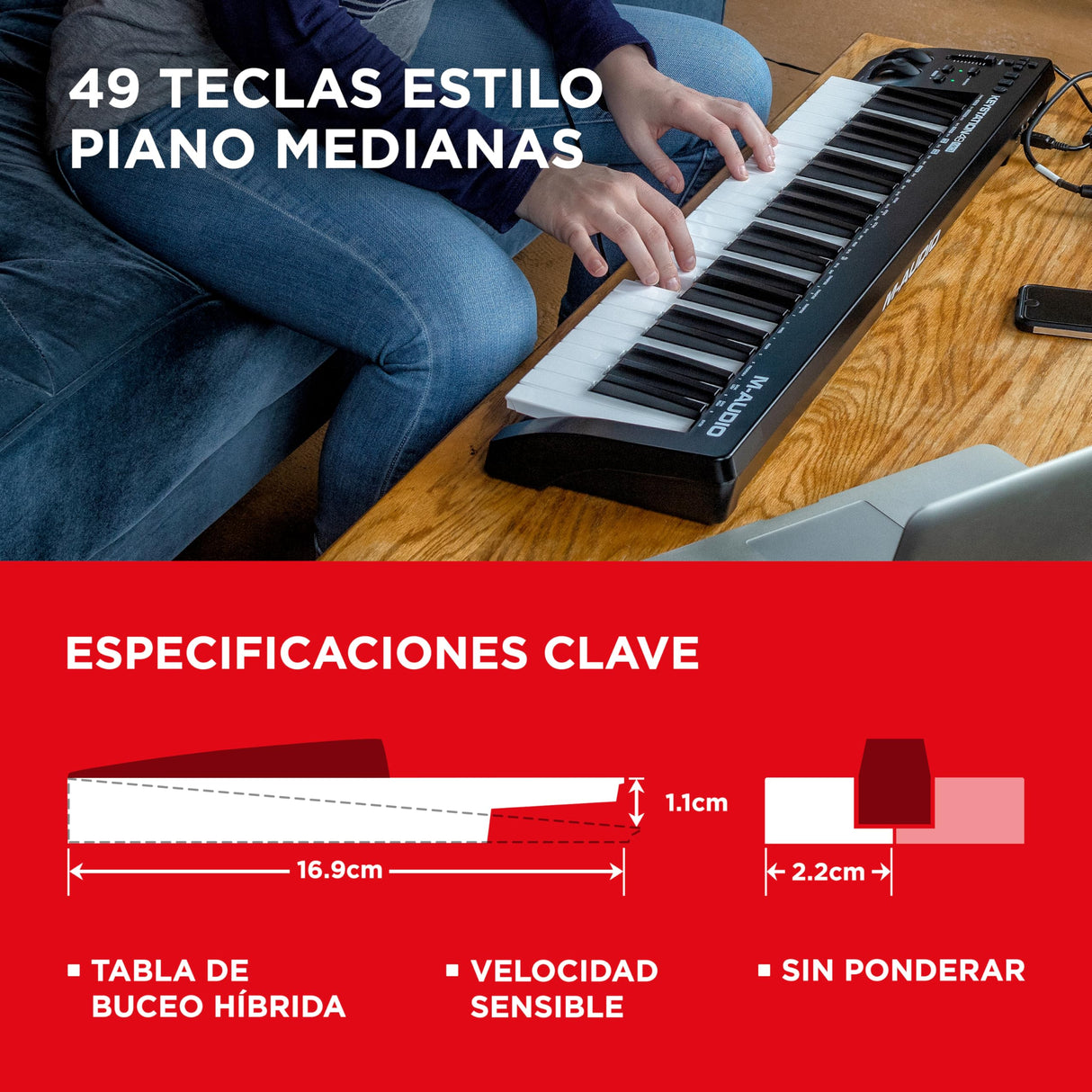 M-Audio Keystation 49 MK3 - Teclado Controlador MIDI USB Compacto de 49 teclas con controles asignables, ruedas de cambio de tono/modulación, conectividad Plug-and-Play (Mac/PC) y software incluida