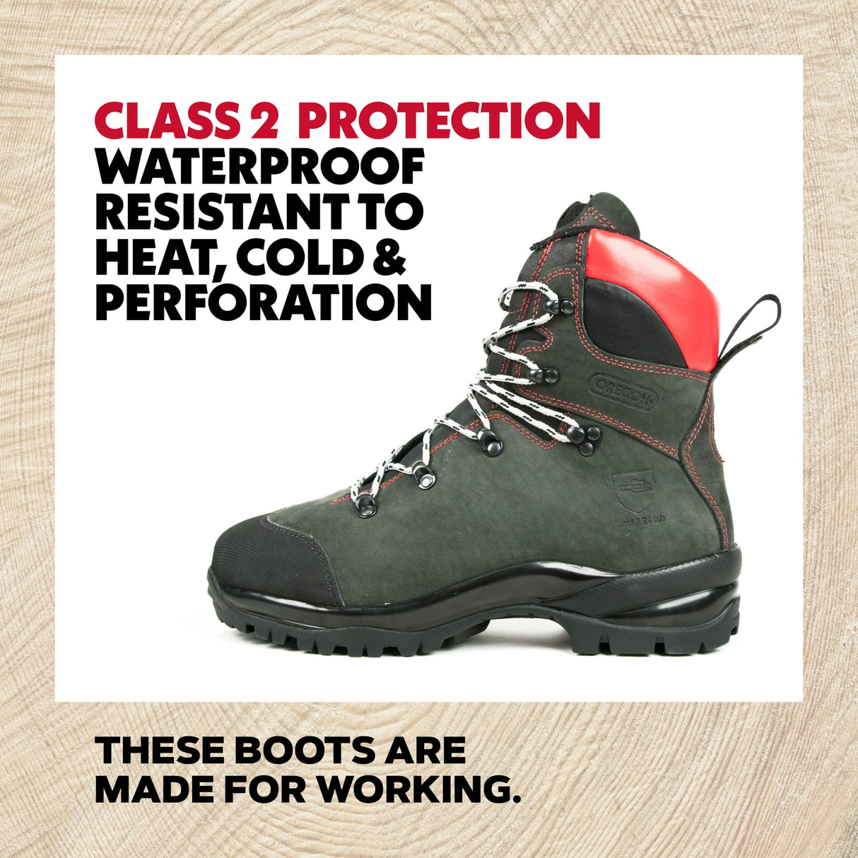 Oregon Botas de Seguridad Fiorland para Trabajos con Motosierra,Botas Impermeables con Protección Clase 2, EPI de Seguridad, Resistentes al Calor y al Frío, Máxima Comodidad - Talla EU 40 (UK 6.5)