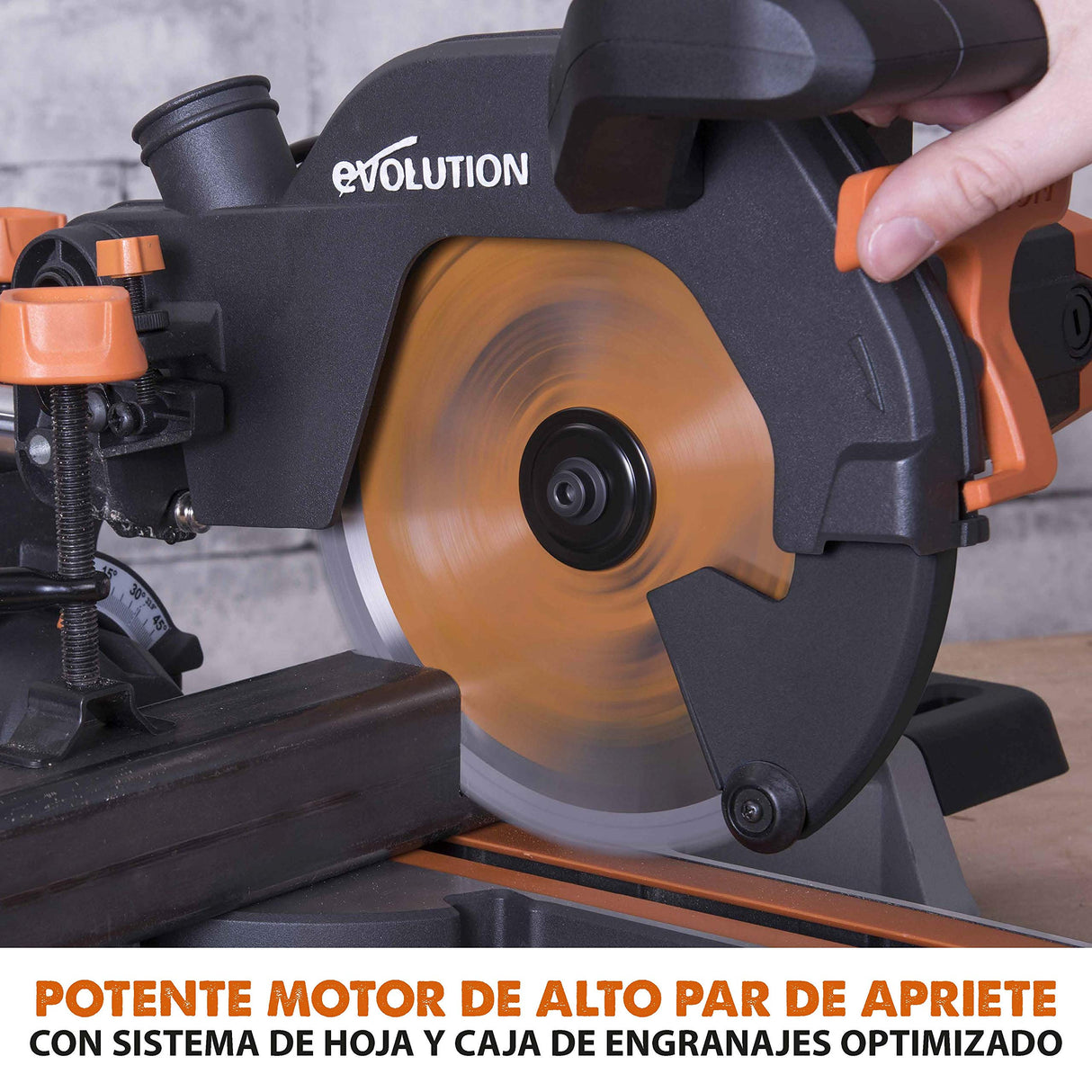 Evolution Power Tools R210SMS+ Ingletadora deslizante multimaterial de 210 mm, con paquete Plus, Corta acero dulce, aluminio, plástico, madera con clavos incrustados, 230 V