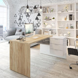 Habitdesign Escritorio con Cajonera, Mesa de Oficina, Modelo Office BUC, Acabado en Blanco Artik y Roble Cananadian, Medidas: 145 cm (Largo) x 102 cm (Fondo) x 73 cm (Alto)