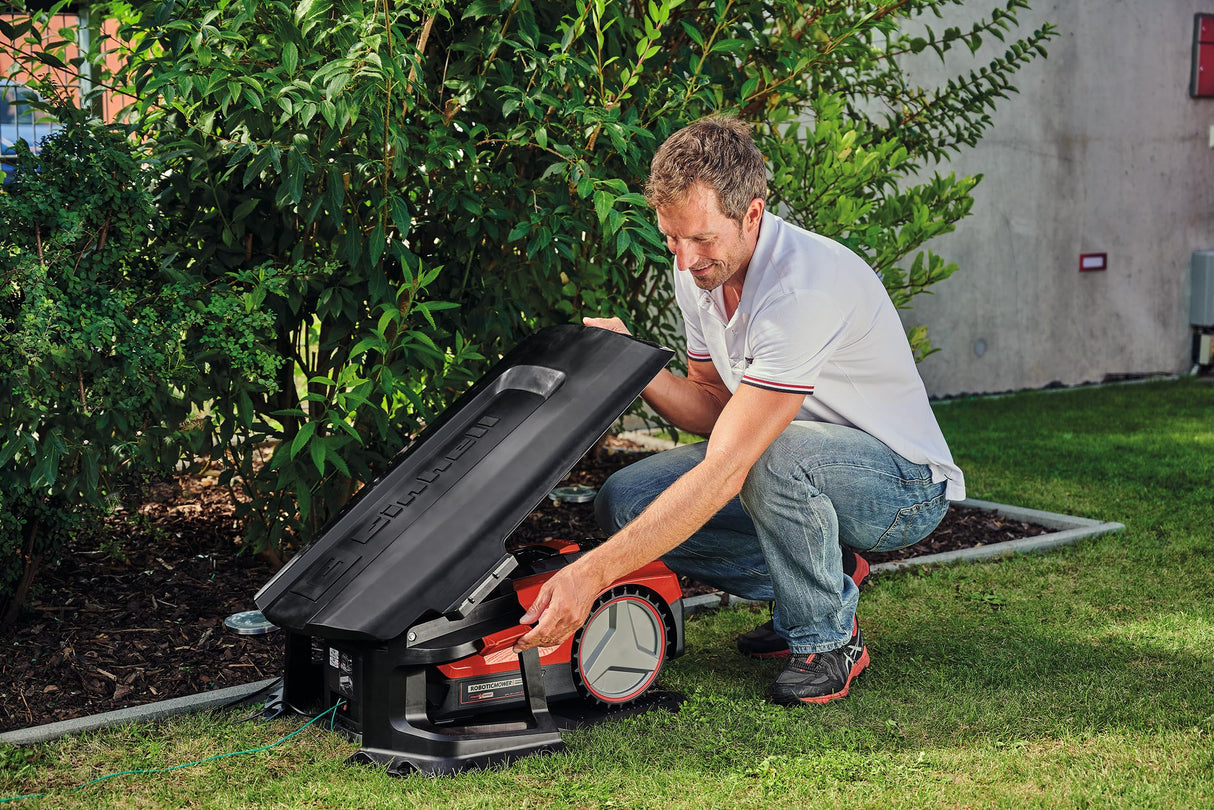 Einhell Original Garaje de robot cortacésped (adecuado para el GC-RM 500 y la serie Freelexo completa, protección contra la intemperie frente a lluvia, sol y precipitaciones, montaje sencillo)