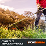 WORX Cortabordes y desbrozadora Nitro 38cm 40V (2x20V) | PowerShare | Motor sin escobillas | WG186E.1-2 baterías 4Ah| Cargador | 2 en 1 | Doble Hilo