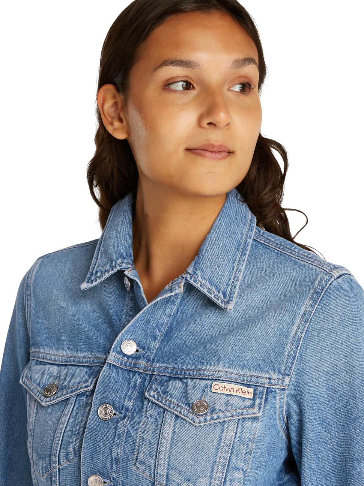 Calvin Klein Cazadora vaquera Mujer Cropped 90'S Denim Trucker con bolsillos en el pecho, Azul (Denim Light), XL