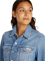 Calvin Klein Cazadora vaquera Mujer Cropped 90'S Denim Trucker con bolsillos en el pecho, Azul (Denim Light), XL