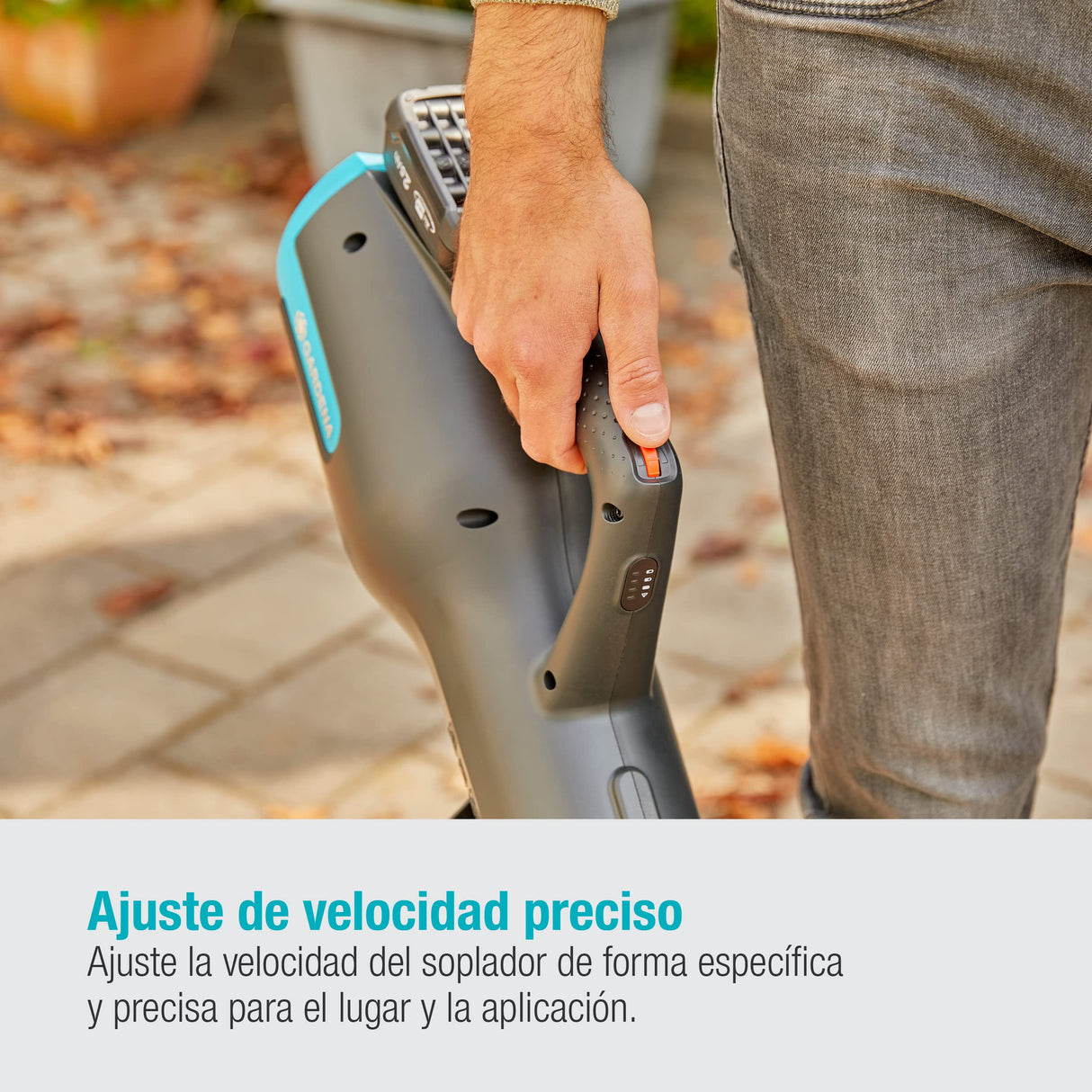Gardena Set Ready-To-Use de PowerJet 18V P4A: potente soplador inalámbrico para una limpieza rápida y eficaz en casa y en el jardín, velocidad de soplado de 100 km/h (14890-20)