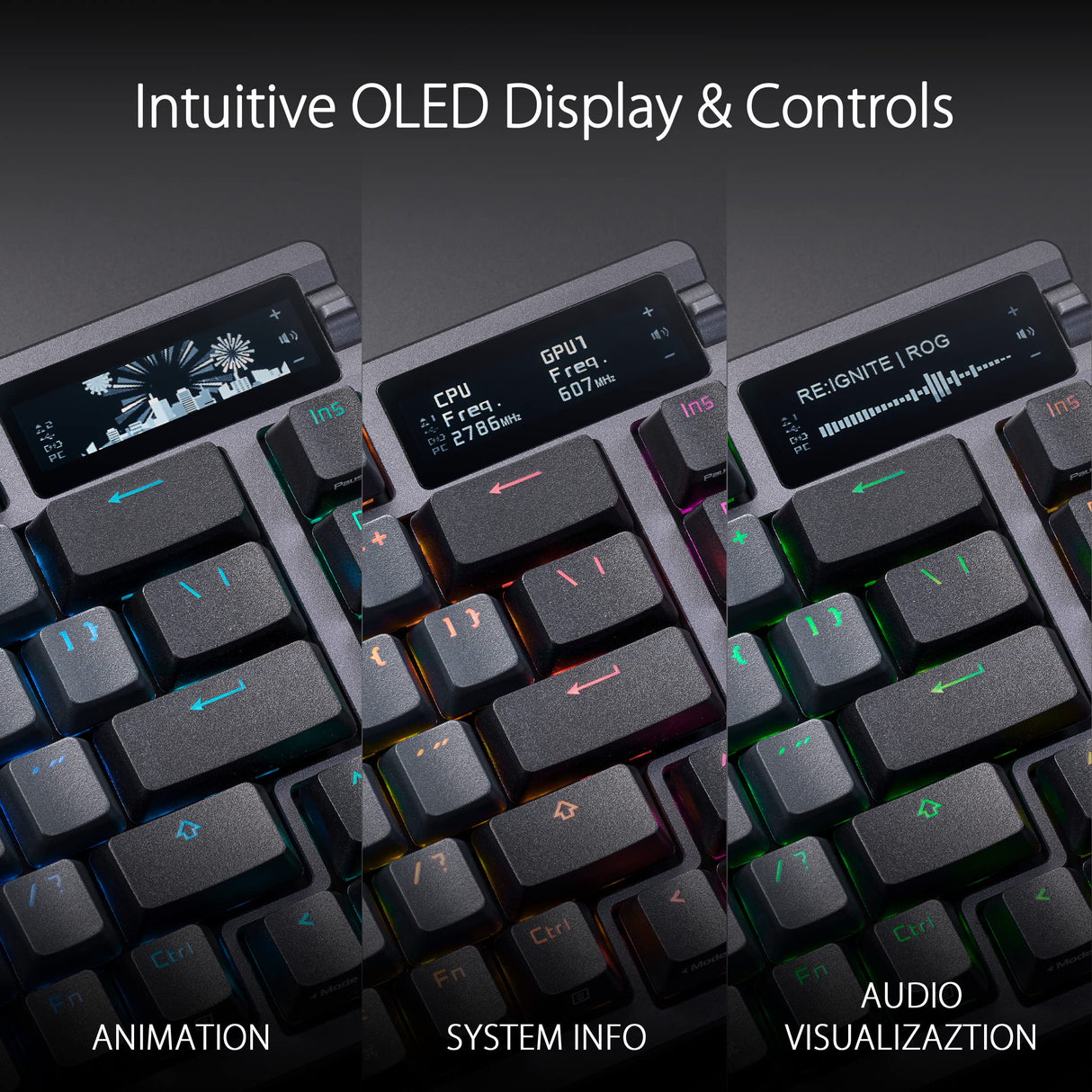 ASUS ROG Azoth - Teclado Mecanico Gaming 75%, Cubierta Metálica, Switch ROG NX Red lubricados, ABS, Kit de Lubricado, IR, BT y USB-C, Pantalla OLED, Tres Alturas y Compatible con Mac - QWERTY español