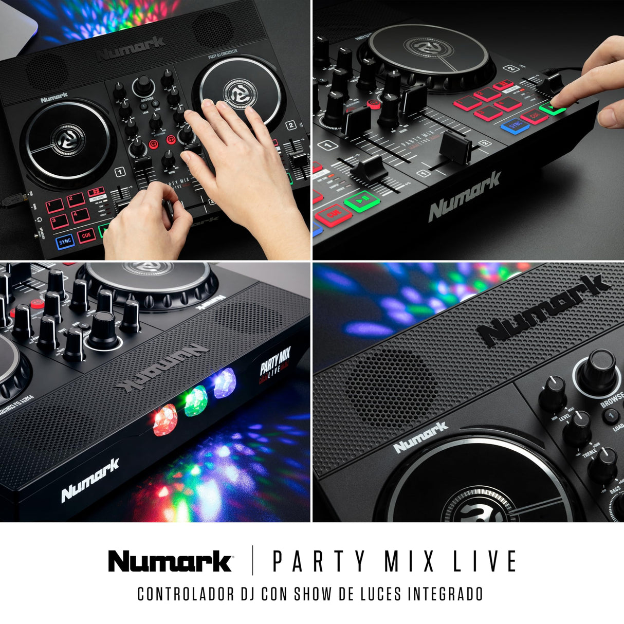 Numark Party Mix Live Controladora DJ, Mesa DJ Con Luces DJ, Altavoces, Mezclador DJ e Interfaz Audio, Con Serato DJ Lite