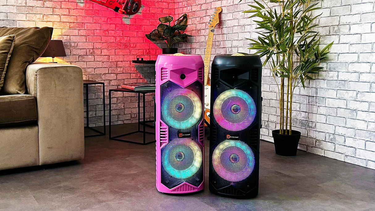 N-Gear Let's Go Party 5150 Rosa - Altavoz Bluetooth portatil - Altavoz inalámbrico de 200 vatios con Luces Disco y micrófono Incluido - 5 Horas de reproducción