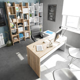 Habitdesign Escritorio con Cajonera, Mesa de Oficina, Modelo Office BUC, Acabado en Blanco Artik y Roble Cananadian, Medidas: 145 cm (Largo) x 102 cm (Fondo) x 73 cm (Alto)