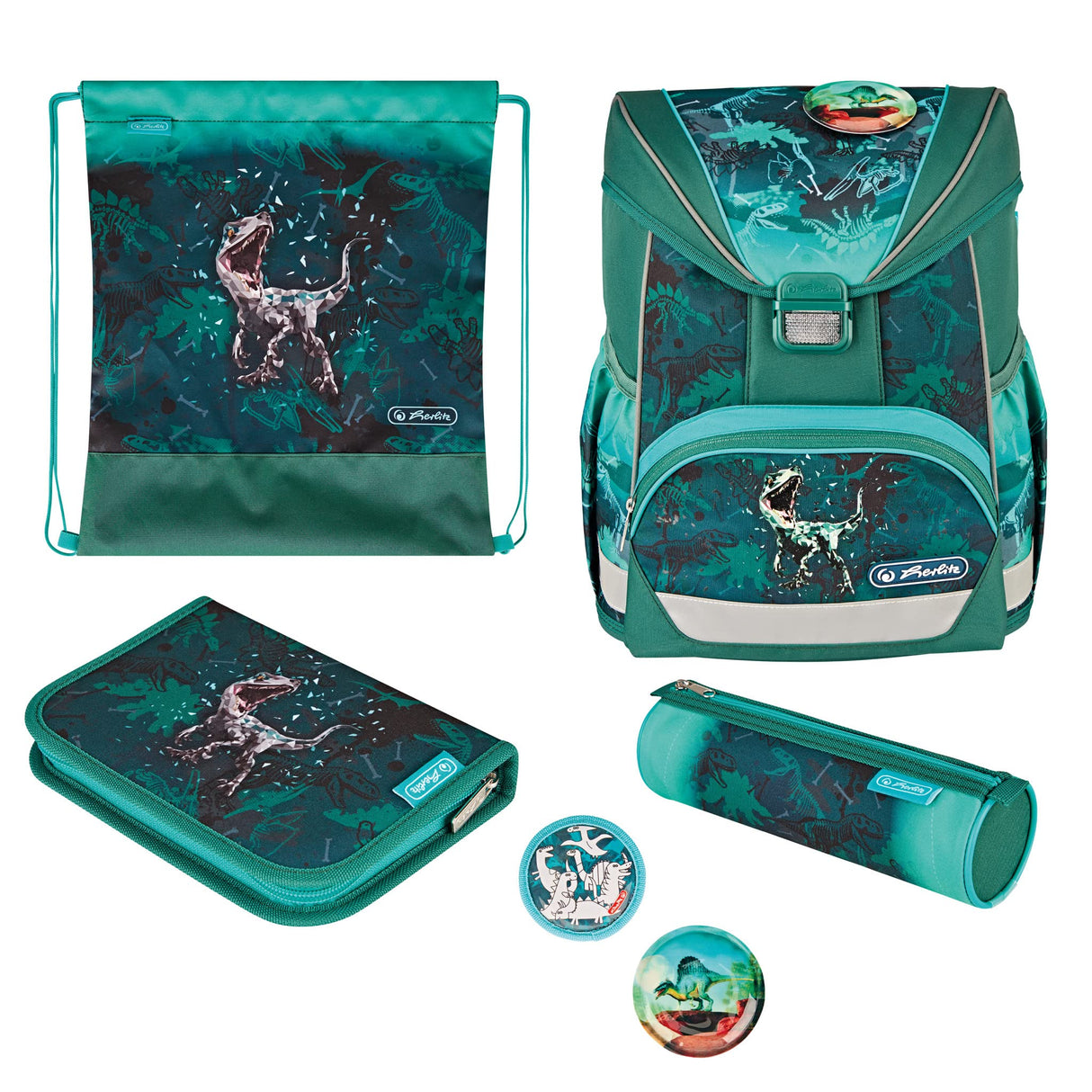 herlitz Equipaje unisex ultraligero Plus para niños (paquete de 1), Green Rex, Kindergepäck, Mochila escolar