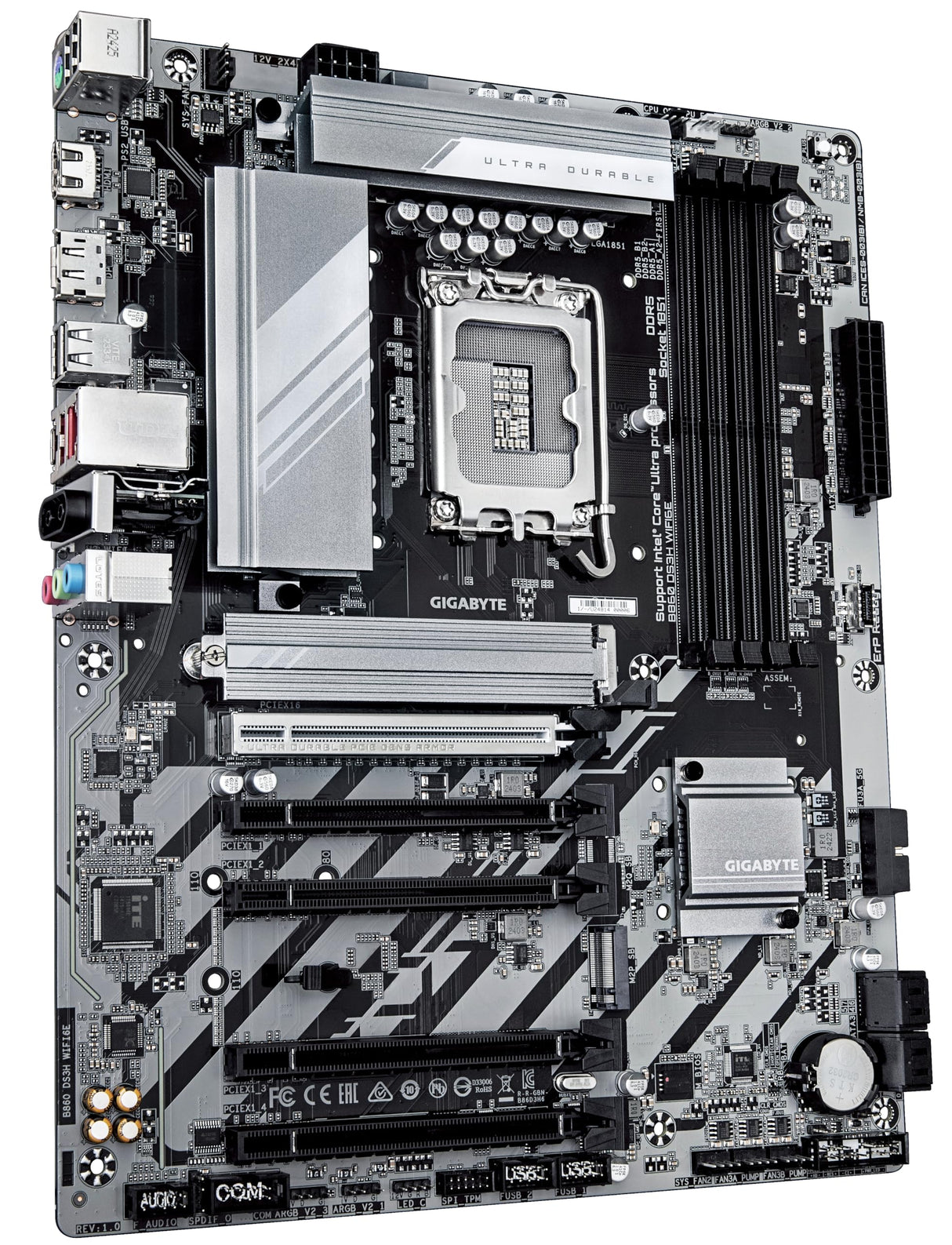 GIGABYTE B860 DS3H WIFI6E Placa Base - CPUs Intel Core Ultra, VRM de 8+1+2+2 Fases, hasta 9066MHz DDR5, 1xPCIe 5.0 + 1xPCIe 4.0 M.2, LAN 2,5 GbE, WiFi 6E, USB 3.2 Gen 2x2
