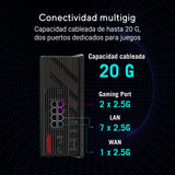 ASUS ROG Strix GS-BE18000 Router Gaming WiFi 7 tribanda, 18000 Mbps, Cobertura de hasta 307 m2, 8 Puertos 2.5G, 2 Puertos Gaming, CPU de Cuatro núcleos a 2.0 GHz, aceleración de Juegos, VPN, AiMesh