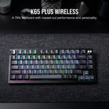 Corsair K65 Plus Wireless 75% RGB Teclado mecánico para Juegos Intercambiable en Caliente - Interruptores lineales Rojos MLX prelubricados - Supresión de Ruido de Doble Capa - Teclas PBT -