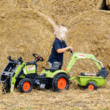 FALK - Retroexcavadora de Pedales Claas con Excavadora y Remolque - A Partir de 2 años - Fabricada en Francia - Pala Delantera articulada y Excavadora - Volante direccional con bocina - 2040N