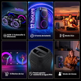 Hisense HP160 Party Rocket - Altavoz Portatil, Modo Karaoke, 160W, 5 Efectos de Luz, Batería de hasta 12 Horas de Duración, Modo Dual (2 Altavoces), Plug and Play, Bluetooth, AUX, USB, IPX4