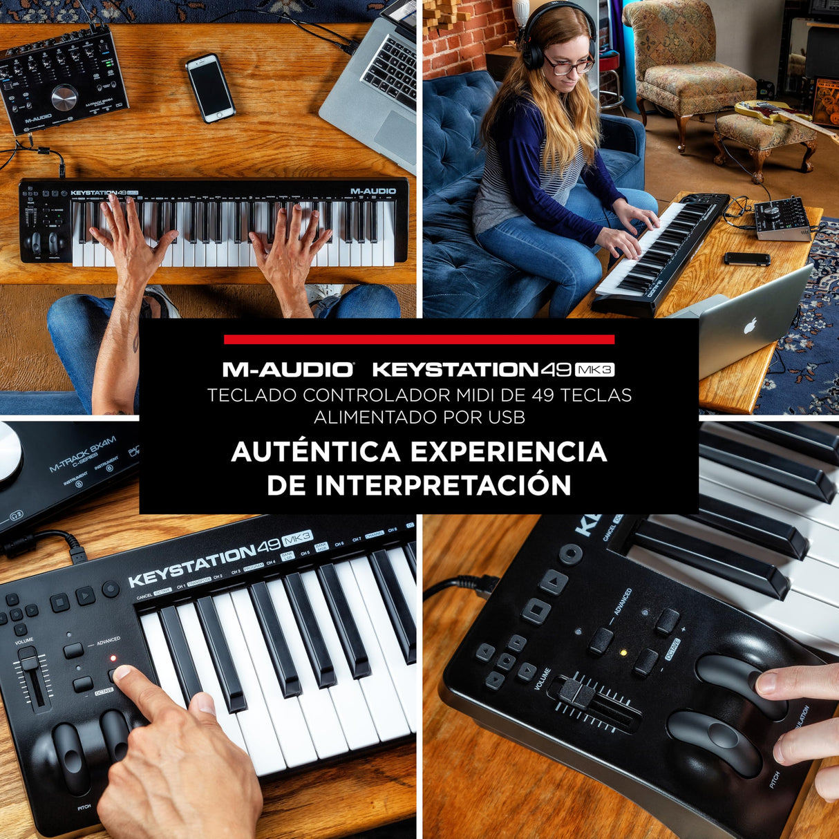 M-Audio Keystation 49 MK3 - Teclado Controlador MIDI USB Compacto de 49 teclas con controles asignables, ruedas de cambio de tono/modulación, conectividad Plug-and-Play (Mac/PC) y software incluida