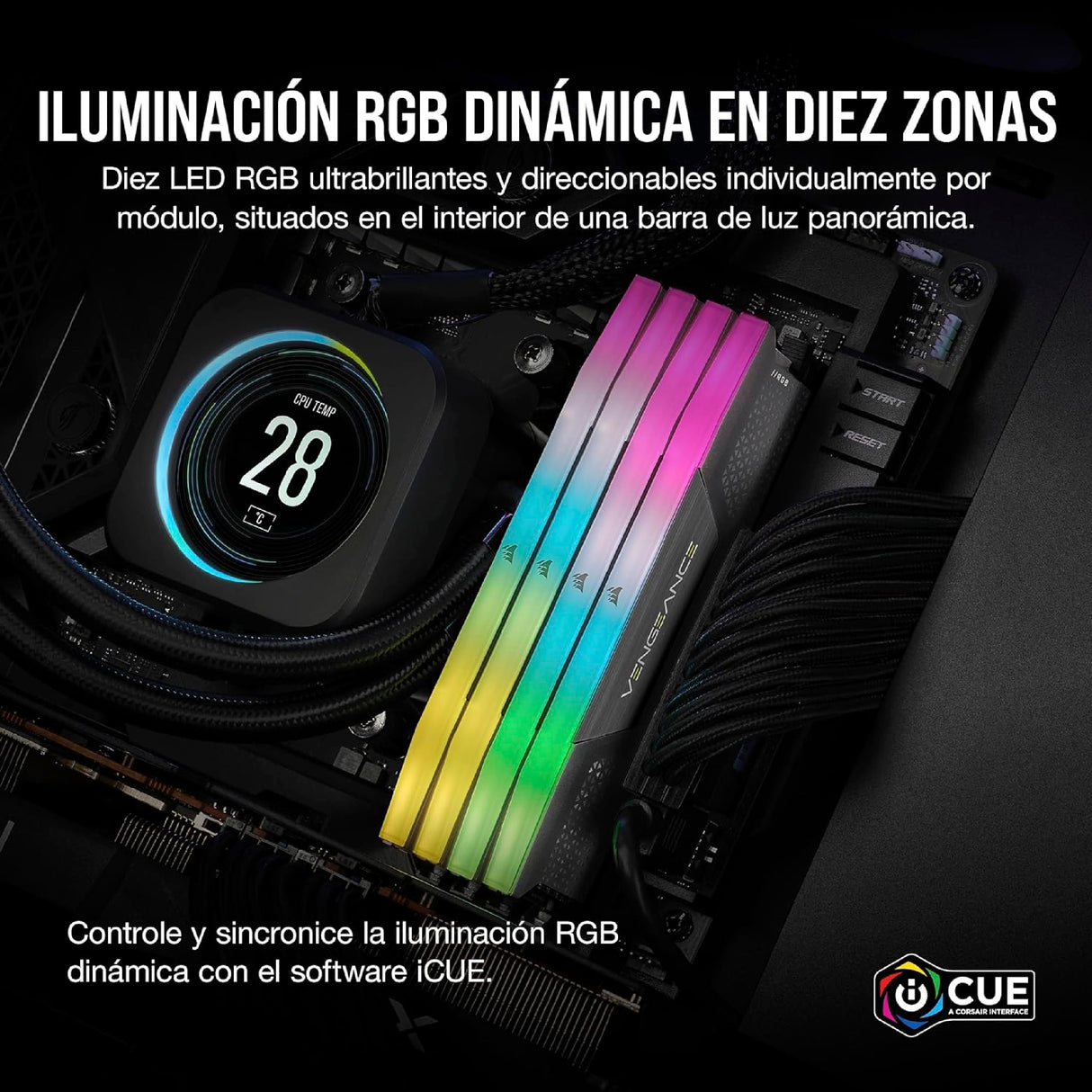 CORSAIR Vengeance RGB DDR5 RAM 64GB (2x32GB) 6000MHz CL38-44-44-96 1.35V AMD Expo Intel XMP 3.0 Memoria de Ordenador de Sobremesa – Gris (CMH64GX5M2B6000Z38)