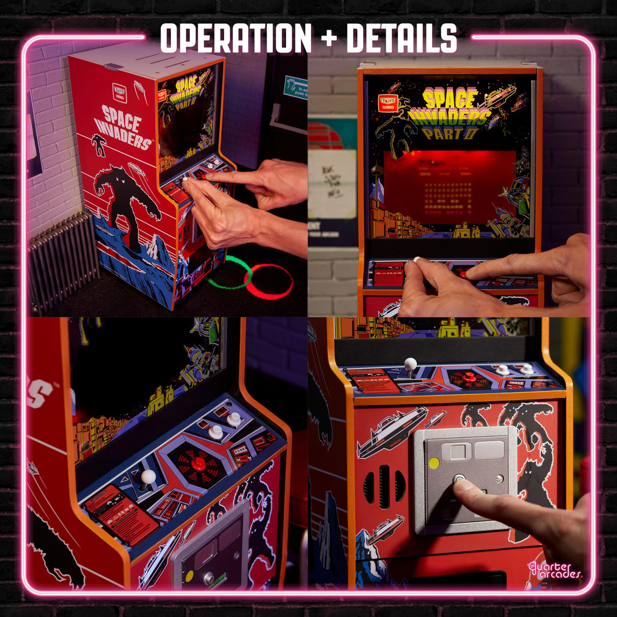 Quarter Arcades Oficial Space Invaders Parte II 1/4 Tamaño Mini Arcade Gabinete de Numskull - Replica Retro Arcade Game Machine - Micro Retro Console