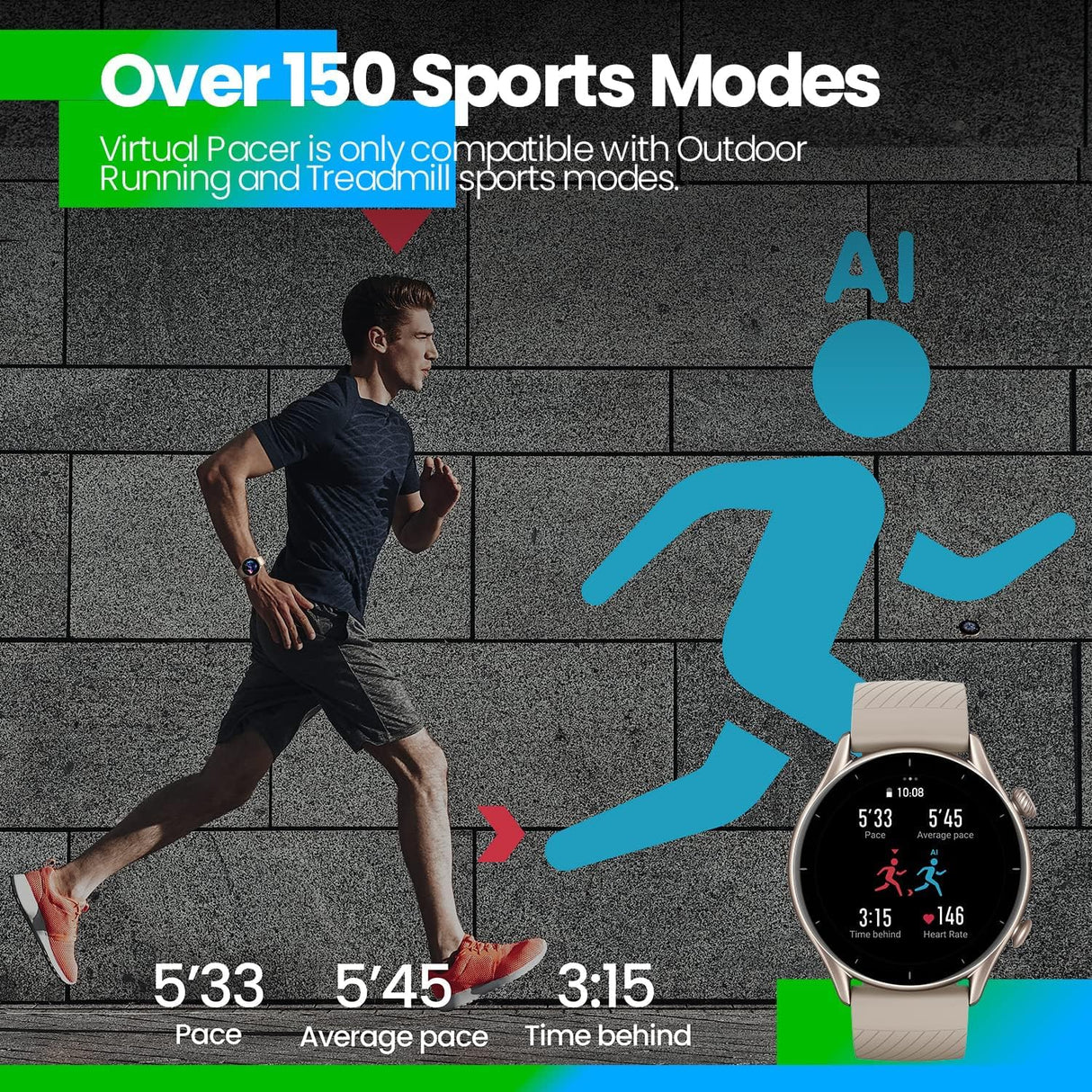 Amazfit GTR 3 46mm Smartwatch Pantalla AMOLED Reloj Inteligente Fitness GPS 150 +modos deportivos 21 días de duración de la batería Monitoreo de salud Alexa integrado Zepp OS Sistema 5 ATM