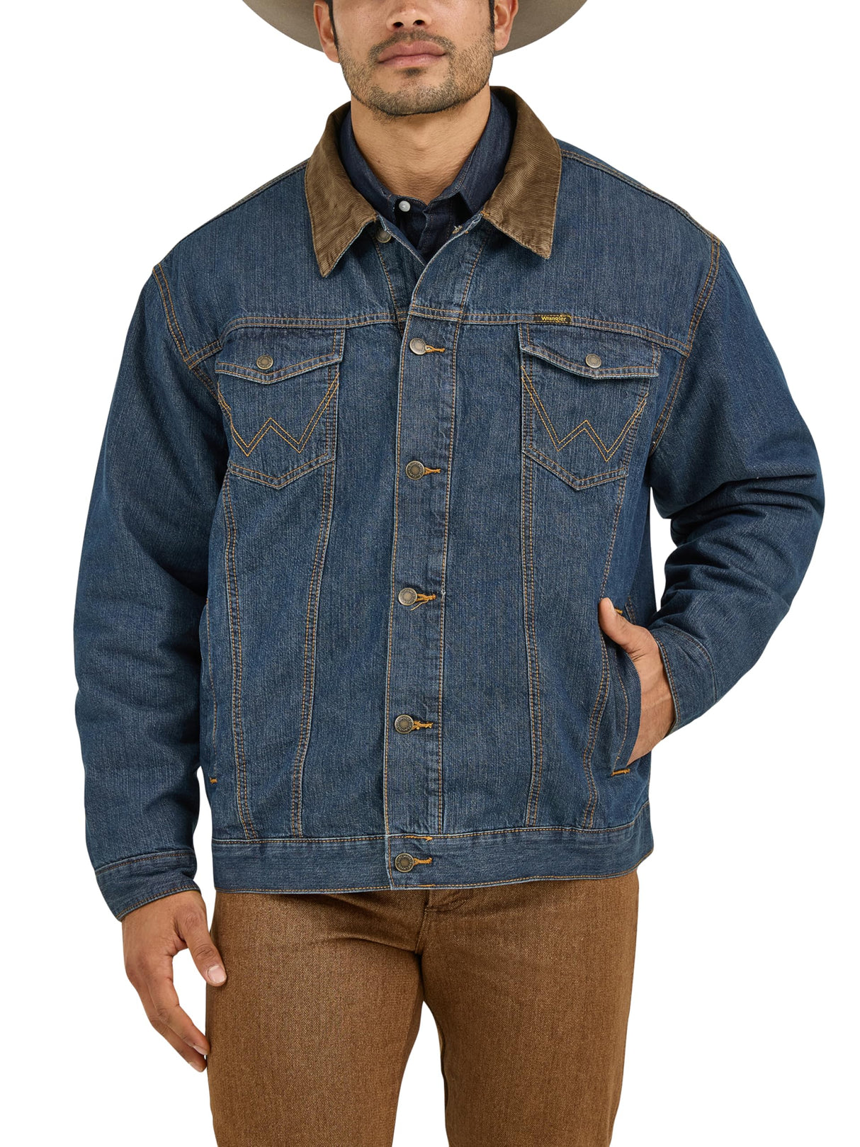 Wrangler Chaqueta vaquera con forro de estilo occidental para hombre, Denim/Blanket, XX-Large