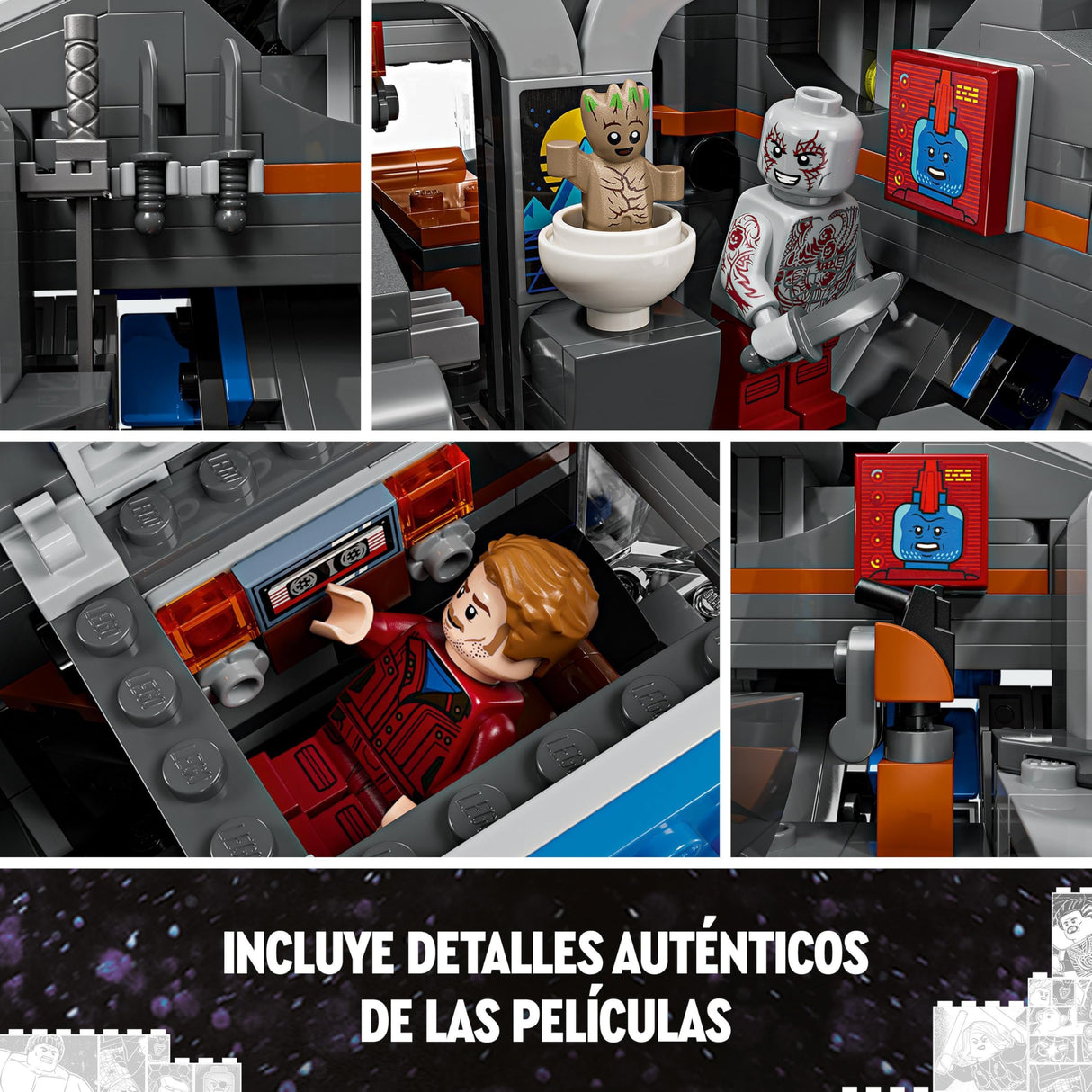 LEGO Marvel Guardianes de la Galaxia: La Milano Nave Espacial de Juguete de Construcción con 4 Minifiguras Inc. Gamora y Star Lord, Figura de Groot, Regalo para Niños y Niñas de 12 Años o Más 76286