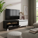 Skraut Home | Mueble TV | Televisión | Muebles de salón, almacenaje | 200x57x35cm | para TV hasta 80" | Chimenea eléctrica | Diseño Industrial | Estilo Moderno | Blanco y Negro