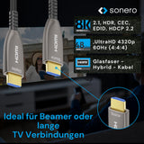 Sonero® Cable 8K-HDMI 2.1, Cable híbrido de Fibra óptica, resolución hasta 8K 60 Hz (7680 x 4320) / 4K 120Hz (3840 × 2160), Soporte HDCP 2.2, Antracita, 40 Metros