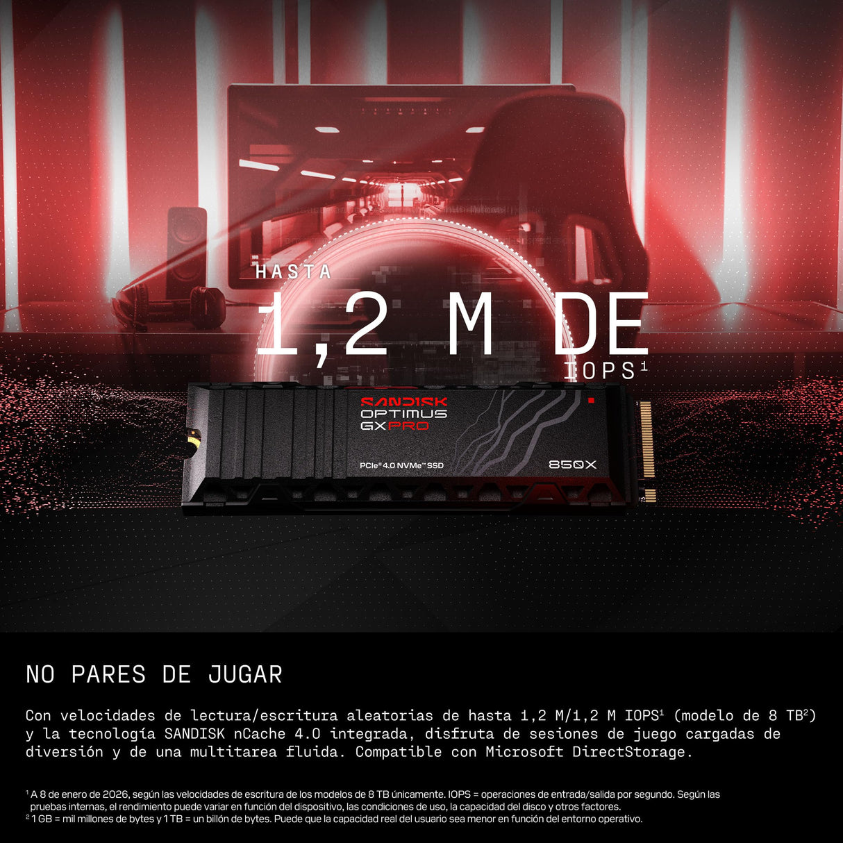 SANDISK Optimus GX Pro 850X NVMe SSD con disipador de Calor 4 TB (hasta 7300/6600 MB/s velocidades de Lectura/Escritura secuencial, M.2 2280, PCIe 4.0, hasta 2400 TBW)