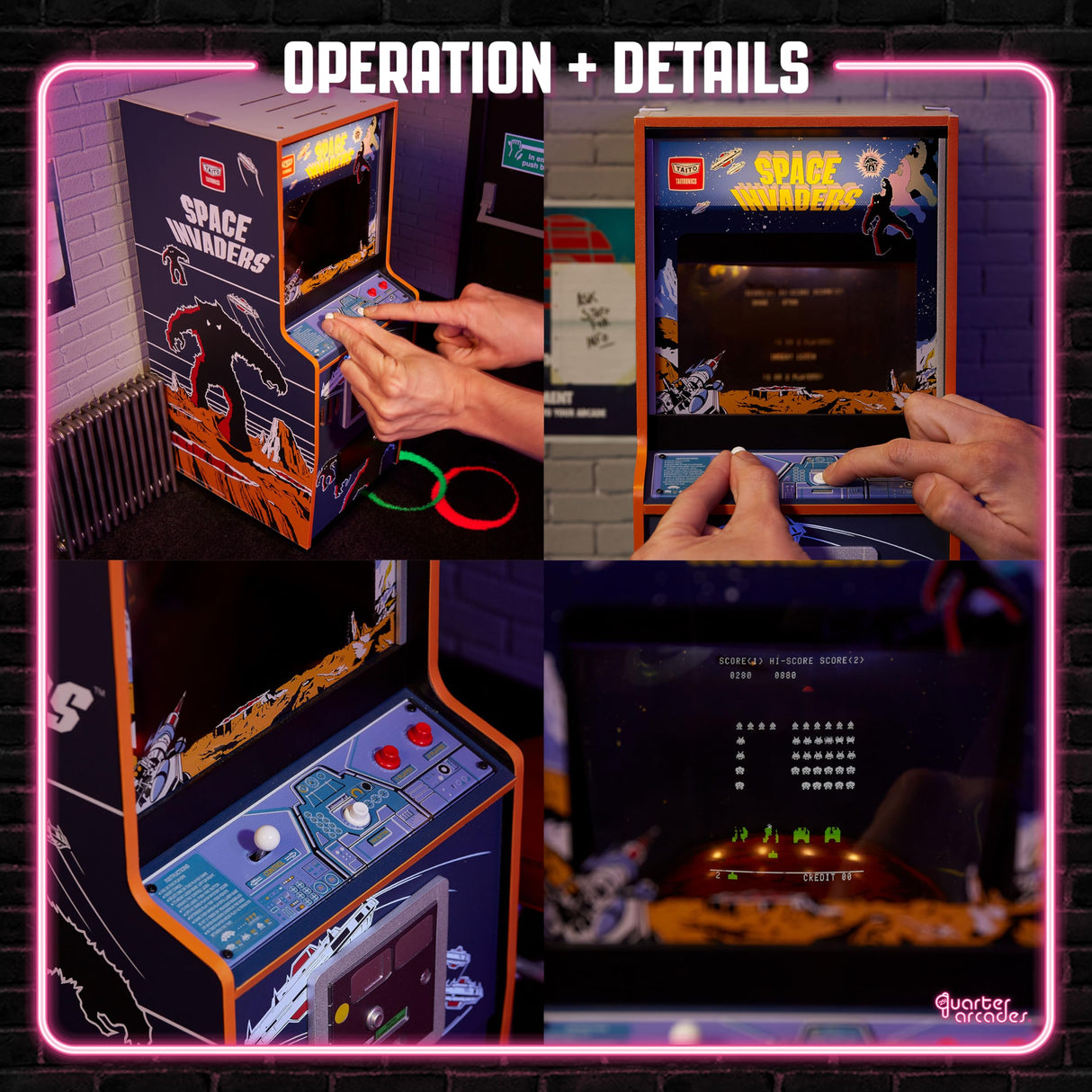Numskull Quarter Arcades Space Invaders I Edición de Coleccionista Mini Arcade - Réplica Auténtica de Madera a Escala 1/4, ROM Original, Batería Recargable y Altavoces de 3W para Fans del Retro
