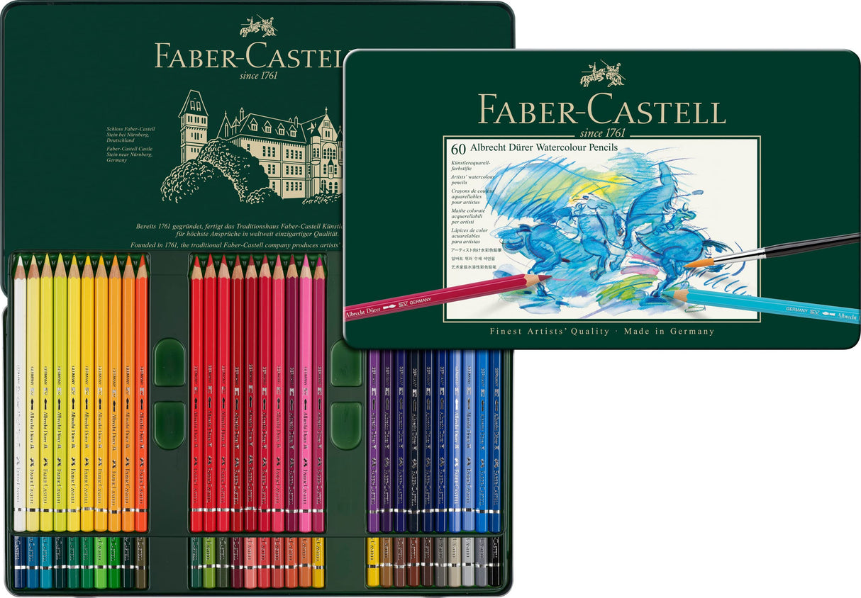 Faber-Castell 117560 - Estuche de Metal con 60 Lápices de Colores Acuarelables - Multicolor