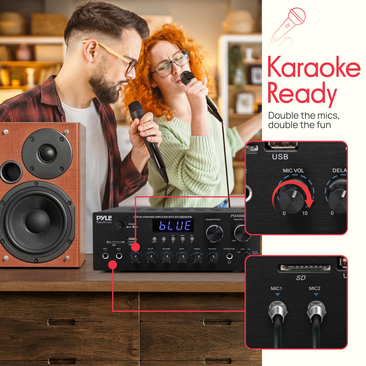 Pyle Amplificador estéreo Audio Receptor Sistema de Sonido con Bluetooth Wireless Streaming, MP3/USB/SD/AUX/FM Radio