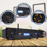 Pyle Amplificador de Sonido, para el hogar, 2000W, Bluetooth, Estereo, Entradas TRS XLR, LCD, 2 Canales, Modo Puente, Ventilador de refrigeracion