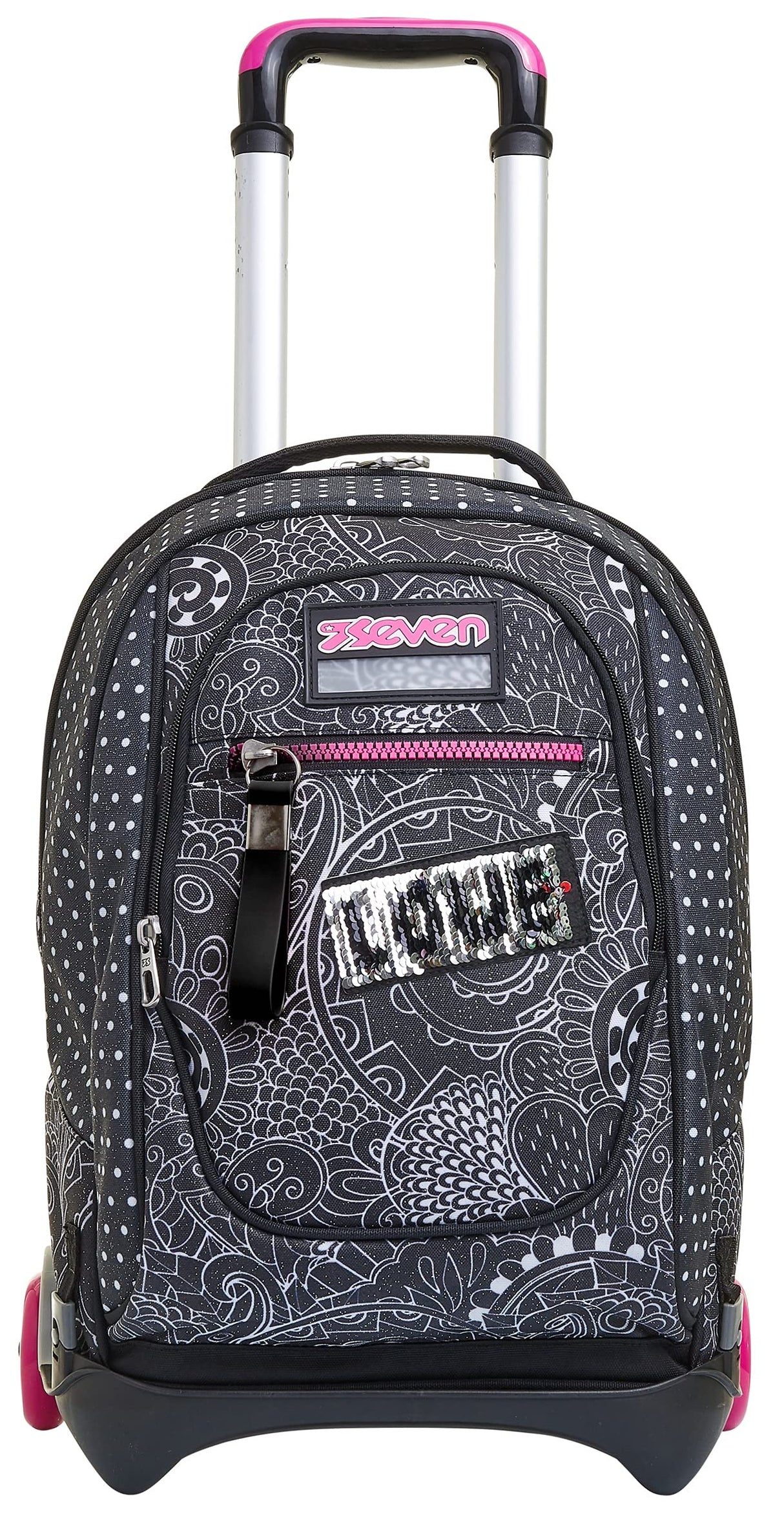 Seven Yub Mochila con Ruedas TROLLEY NEW TECH YANTRY GIRL, Negro - Mochila 3 en 1, Mochila Escolar con Carro - Bolso Escolar Niños, Niñas, Adolescentes - Bolsillo Frontal con organizador