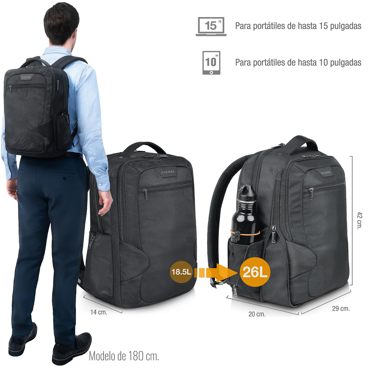 Everki Studio Mochila Expandible ECO-Friendly, Laptop hasta 15 Pulgadas, Botellas Recicladas (EKP118E-ECO)
